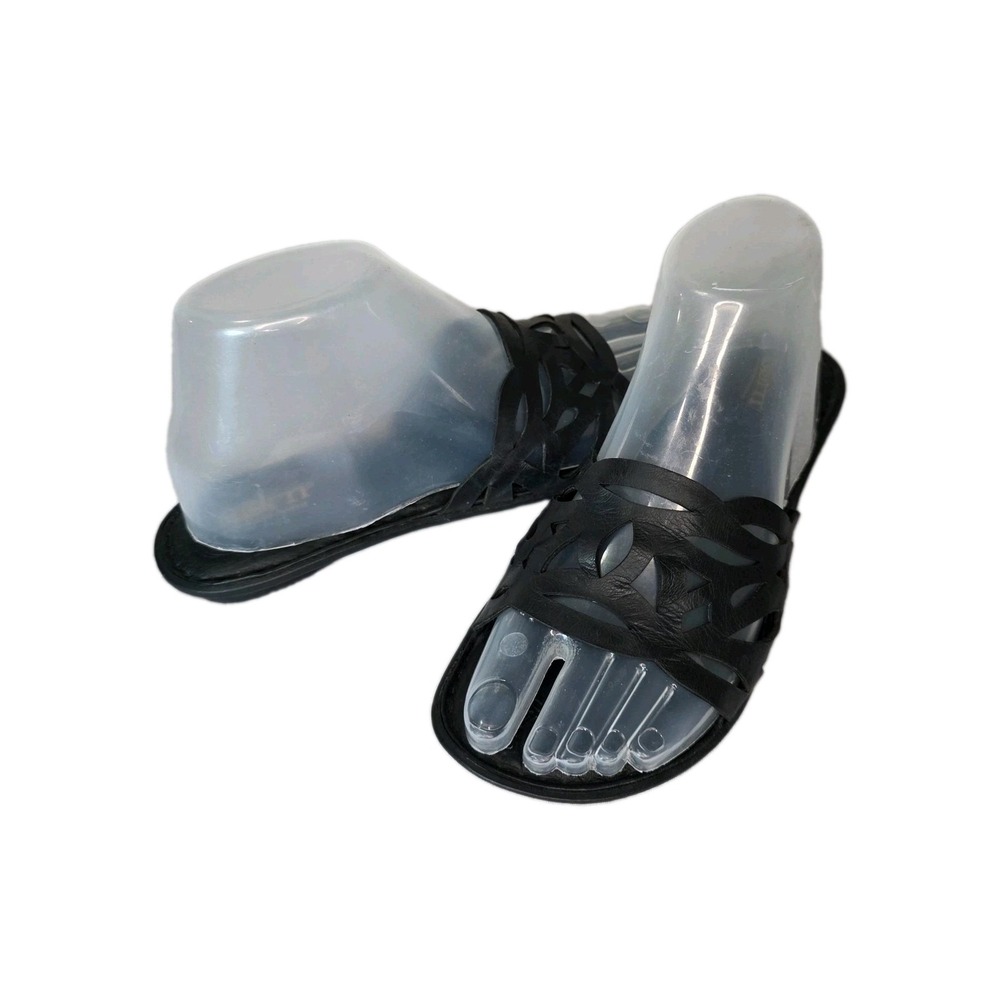 Born Womens 6 Black Leather Strappy Open Toe Comfort Slide Sandals